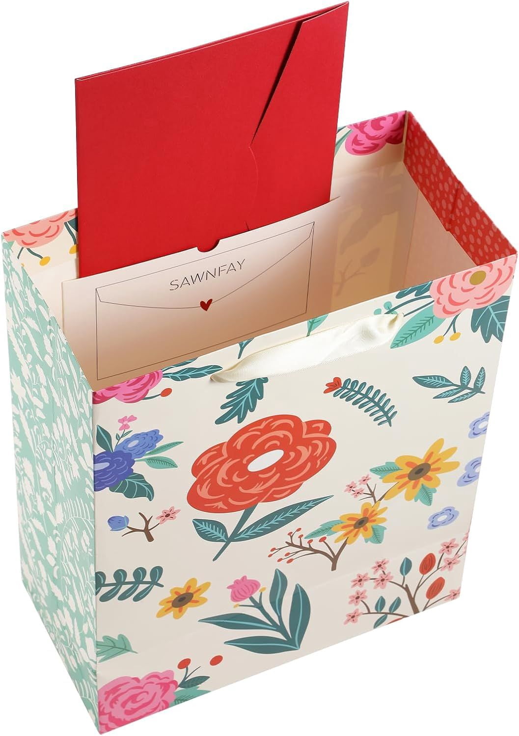 Gift Bag, 13" Large Flower Gift Bag, For Easter, Birthdays, Bridal Showers, Weddings, Baby Showers, Mother's Day, 10" x 5" x 13" with Tissue Paper Visit the Sawnfay St