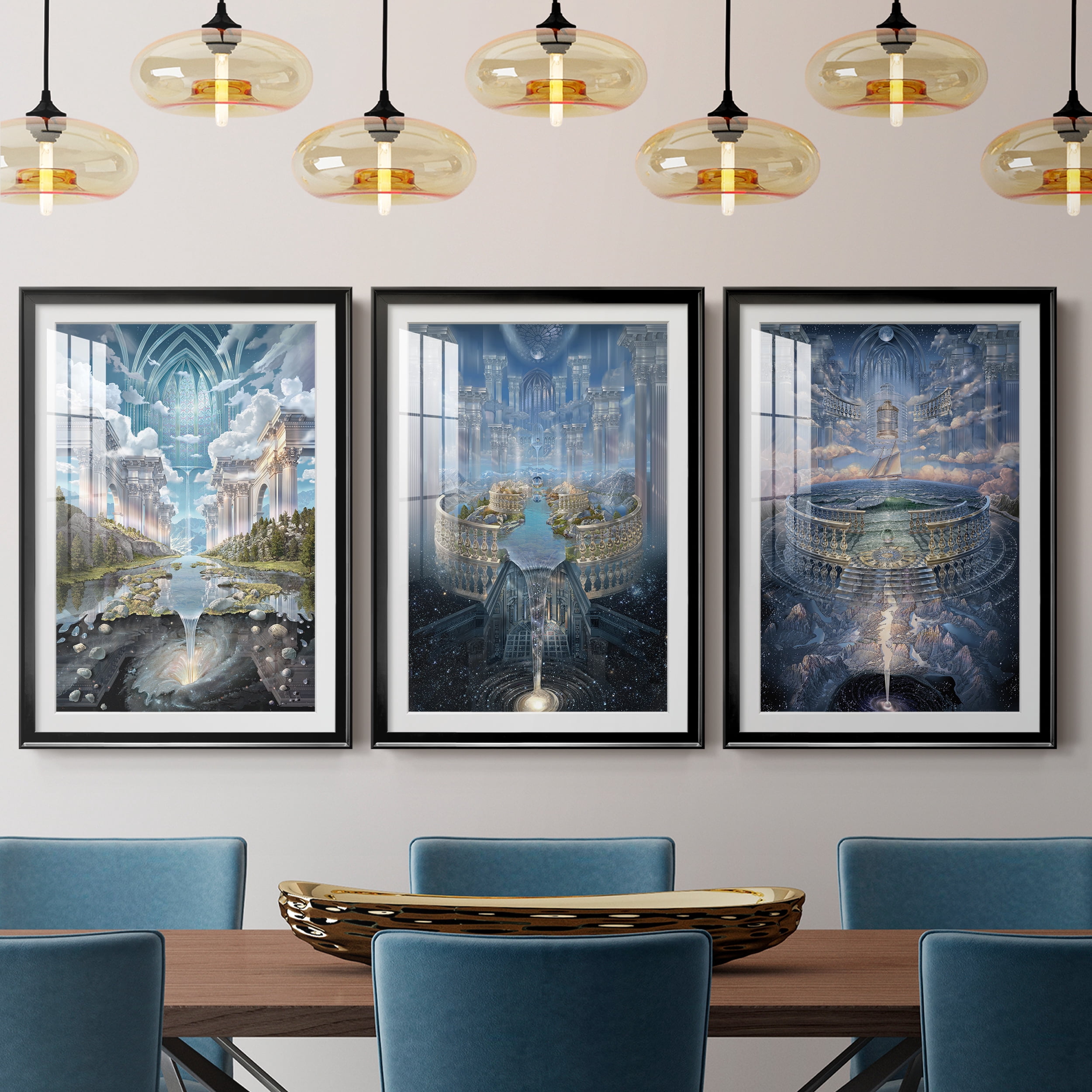 Genesis II Premium Framed Prints Set of 3 - Ready to Hang - 26.5 x 36.5 Each - Black Frame