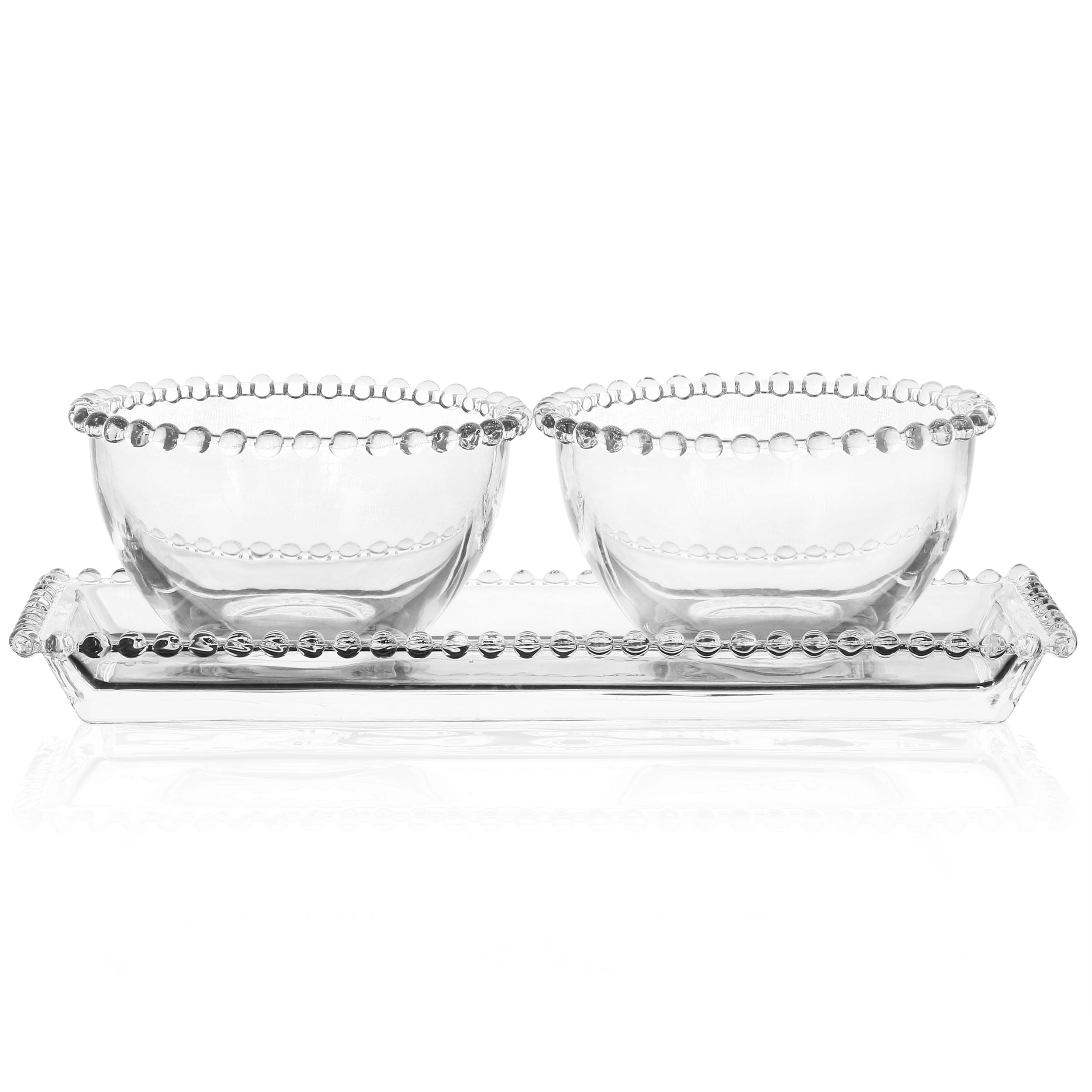 Gibson Home Sereno 3-Piece Glass Serving Platter and Bowl Set, Clear Tableware for Entertaining & Everyday Use