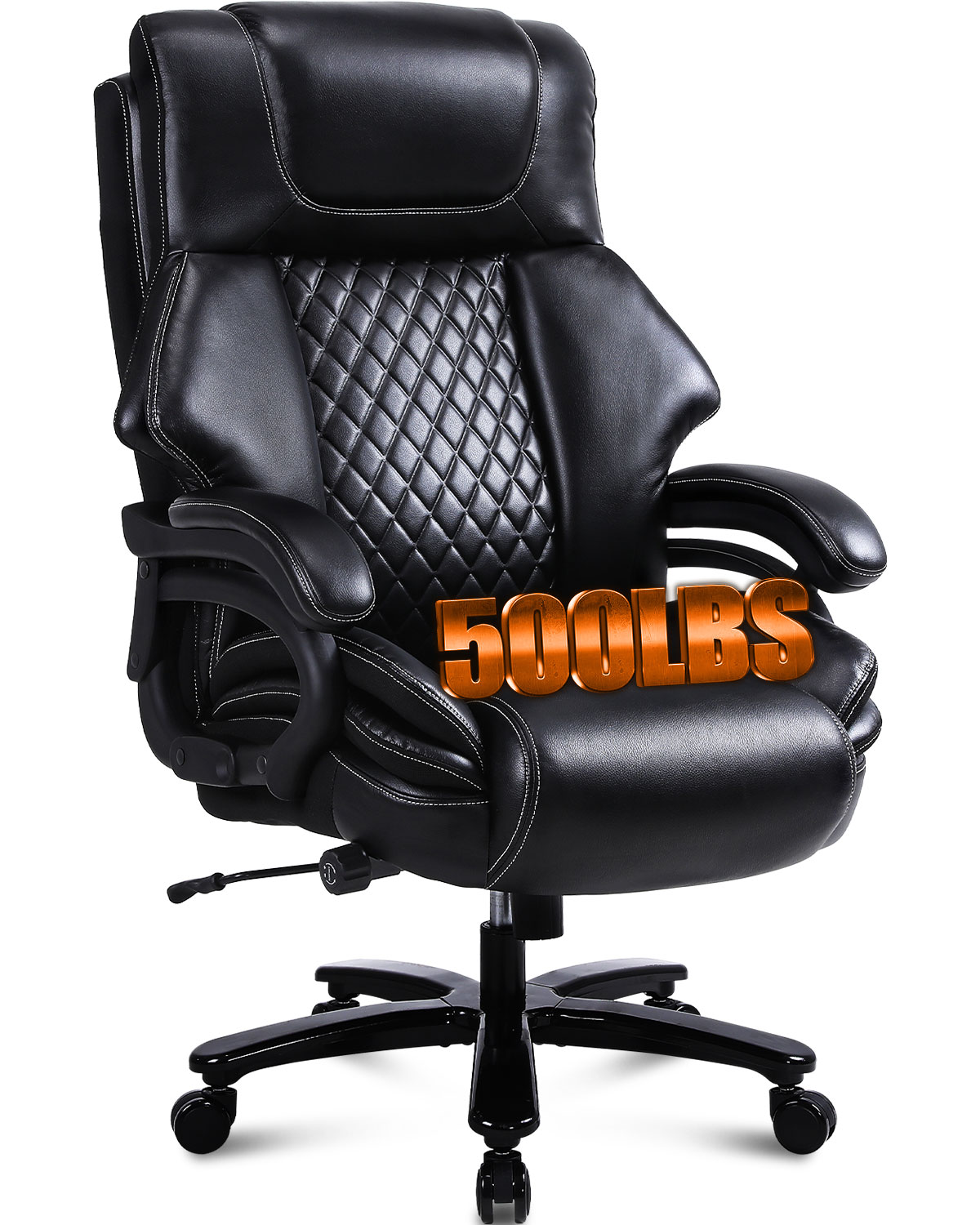 JONPONY Leather Office Chair, Big and Tall 500lbs Ergonomic Desk Chairs with Back Support, Executive Leather Chair with Wheels for Home Office, with Adjustable Padded Armrest & Lumbar Support , Black