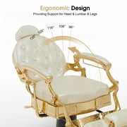 BarberPub Heavy Duty Barber Chair with Headrest, All Purpose Antique Hydraulic Reclining Salon Chair, White with Gold Frame