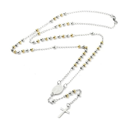 5 pc Non-Tarnish 202 Stainless Steel Rosary Bead Necklaces Cross Pendant Necklaces Stainless Steel Color 20-3/8 inch(51.9cm)