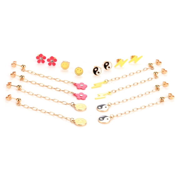 Claire's Girls Teen Gold Stud And Pendant Earrings Set, with Other Gemstone, 8-Pack, 51668