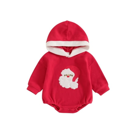 

Newborn Baby Boy Girl Christmas Oufits Santa Hooded Sweatshirt Romper Bodysuit My First Christmas Fall Winter Clothes