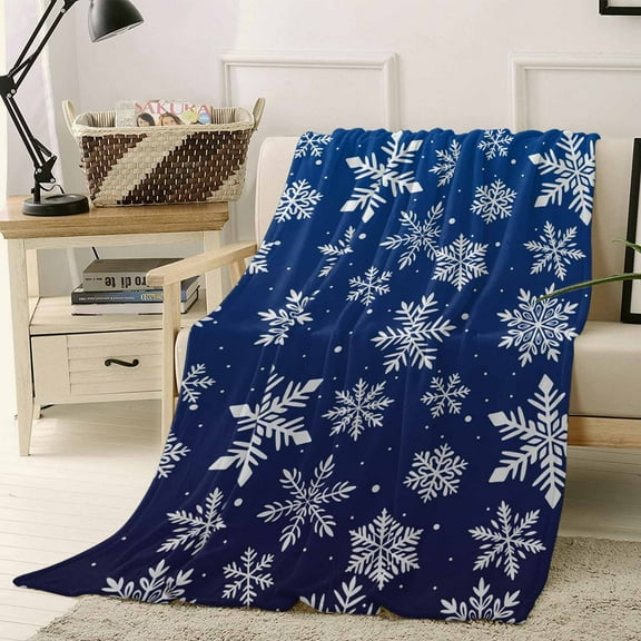 Navy Blue and White Snowflake Winter Christmas Throw Flannel Blanket 50x80In Super Soft Cozy Bed Blanket, Lightweight Plush Fuzzy Bed Throw for Bedroom Sofa Couch Living Room