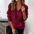 thumbnail image 2 of UTSJKR Quarter Zip Pullover Women Cable Fuzzy Fleece Pullover Sherpa Fall Warm Oversized 3/4 Zip Sweatshirt with Pocket Wine XXL, 2 of 5