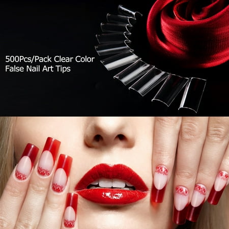 500Pcs/Pack Clear False Nail Art Tips C-shape French Nail Tips Acrylic C Curve False Nail Mold Tools 10 Sizes Fake Nails Tips