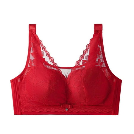Gnurob Women s Lace No Underwire Bra Full Coverage Push Up Bralette Beauty Back Smoothing Bras Padded Wireless Bralettes Clearance Deals 08-Red 44/100C