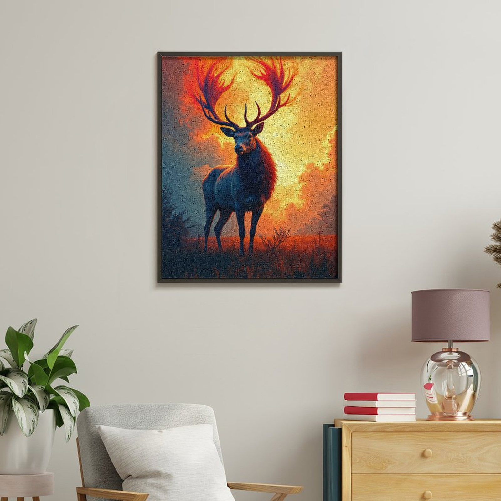 Paint By Numbers Kit for Adults Beginner - Majestic Deer Fiery Sunset Scene DIY Canvas Painting Kits for Adults, Frameless Paint By Number for Adults for Home Wall Decor 16x20 Inch
