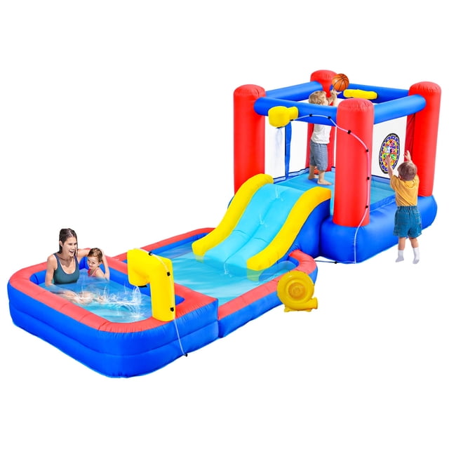 Casa hinchable WELLFUNTIME con tobogán acuático y piscina