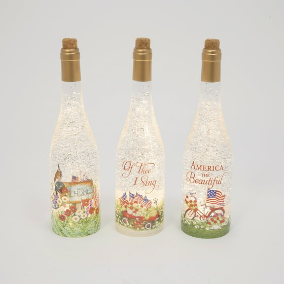 12.5 in Lit Spinning Americana Water Globe Bottle Set of 3