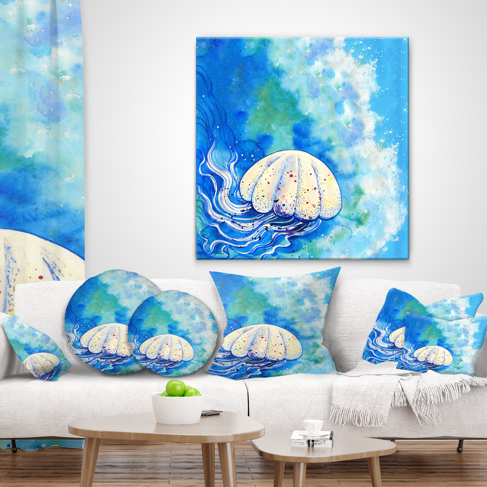 Designart Large Jellyfish Watercolor - Abstract Throw Pillow - 12x20