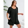 thumbnail image 5 of SHOWMALL Women's Plus Pajama Set 2 Piece Loungewear Short Sleeve Tops and Shorts Black 4X Soft Sleepwear with Pockets, 5 of 6