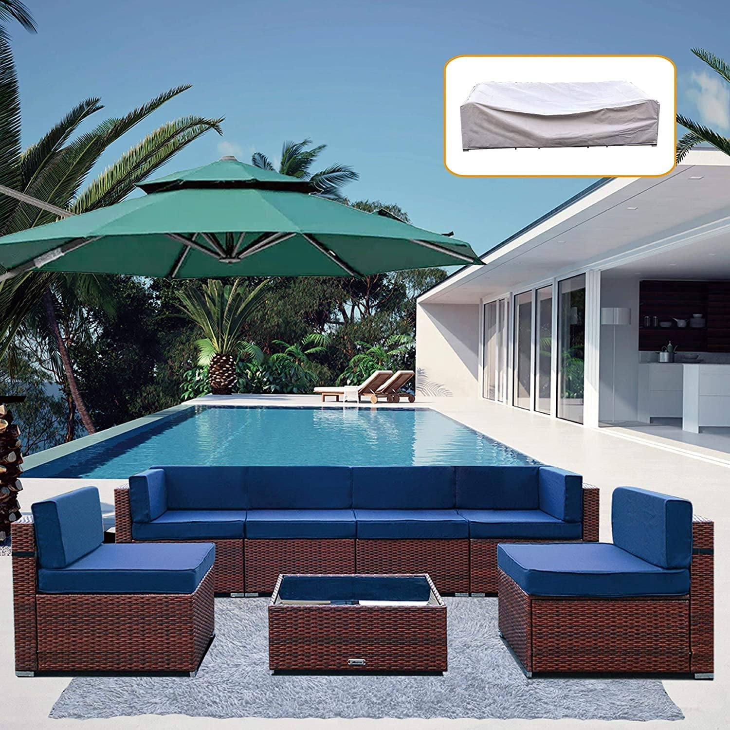 SUNVIVI OUTDOOR 7 Piece Patio Outdoor Furniture Sectional Sets with