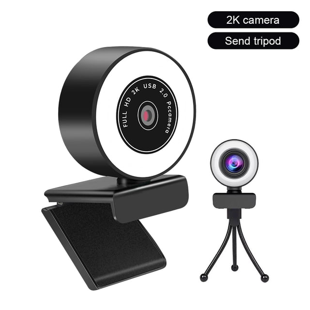 Cámara web USB LED Cámara para computadora Cámara de video ajustable blanca 5500K con micrófono, 2K, soporte triangular Speravity EL000982-04