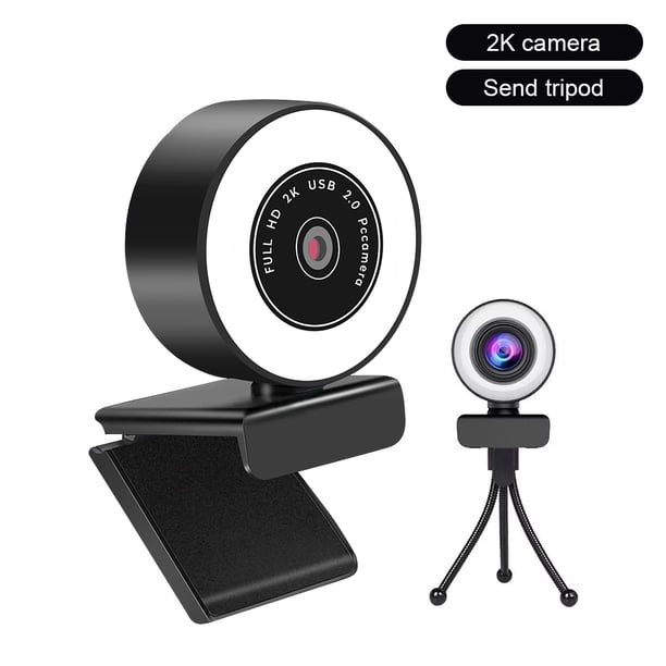 Cámara web USB LED Cámara para computadora Cámara de video ajustable blanca 5500K con micrófono, 2K, soporte triangular sidaley EL000982-04