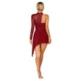 thumbnail image 5 of Doomiva Women's Lace Patchwork One Shoulder Asymmetric Leotard Lyrical Dance Figure Ice Skating Dress Burgundy M, 5 of 7