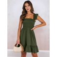 thumbnail image 5 of Women'S Summer Sleeveless Square Neck Dress Smocked Ruffle Backless Boho Beach Short Sundress Green XL, 5 of 9