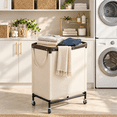 thumbnail image 6 of StorageWorks 2 Section Laundry Hamper, 100L Laundry Sorter Cart with Wheels and Handle, Beige, 6 of 8