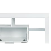 UHOMEPRO TV Stand for TV up to 80, High Gloss Entertainment Center with RGB LED Lights and Storage Shelves, White Media Console for Living Room