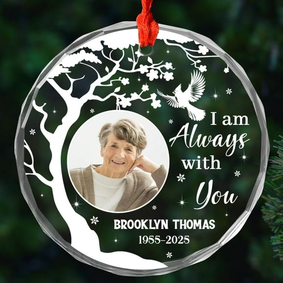 Name & Photo Loved One Ornament Christmas 2025, I Am Always with You Glass Ornaments, Cardinal Remembrance Ornament Gift For Loss of Loved One, Picture Memorial Glass Ornaments