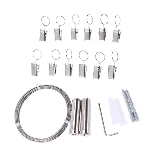 Corde à Linge en Fil d'Acier Inoxydable Corde à Vêtements avec 12 Pinces à Linge Pinces à Rideaux Cintre Coupe-Vent pour Séchage de Vêtements Fil de Rideau Multifonction Corde à Linge