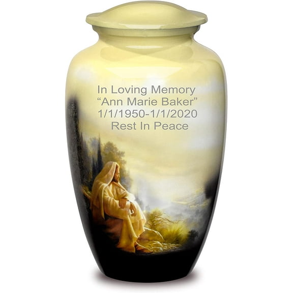 Personalized Urns for Human Ashes, Customized Jesus Adult Cremation Urn, Adult Urn with Velvet Bag.
