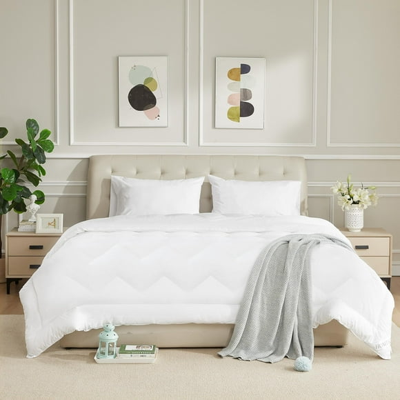 Edredón de algodón HOMTEC con relleno de cama tamaño queen, blanco, para todas las estaciones