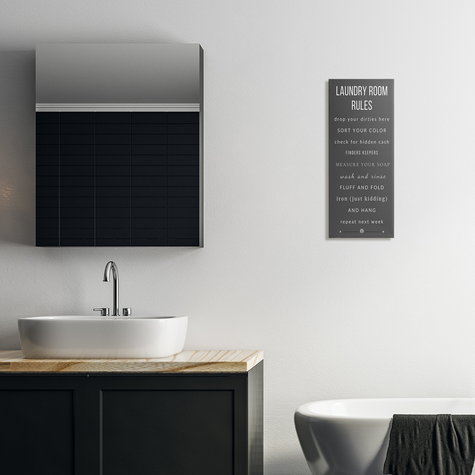 Grey Rules of Laundry Room Canvas Wall Art, design by Julia Frost