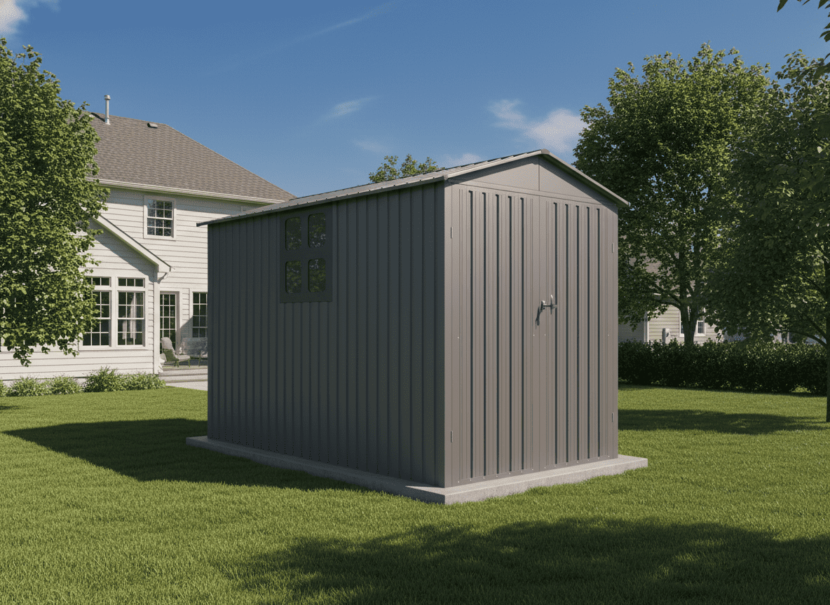 Mintazer 10×6ft Outdoor Motorcycle Storage Shed with Window, Large Garden Tool Storage Building for Backyard Lawn Patio, Gray