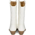 thumbnail image 5 of Ring- Women's Cowboy / Cowgirl Pull On Western Stacked Heel Mid Calf Almond Pointed Toe Boots (White PU/ L-Nude,10), 5 of 7