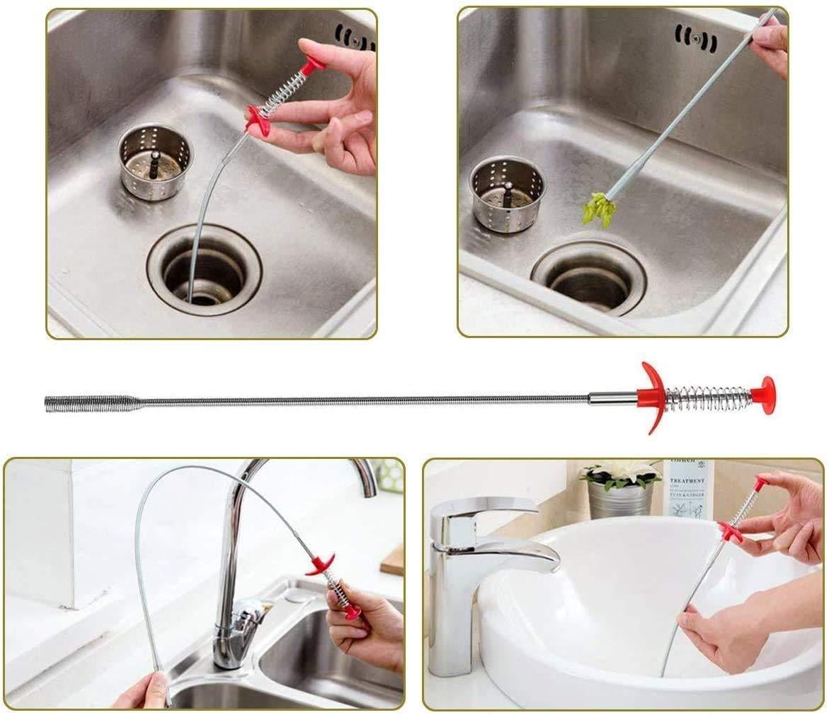 5 in 1 Hair Drain Clog Remover Cleaning Tool Gesoon Drain Snake Drum Snake for Kitchen Sink Bathroom Tub Toilet Clogged Drains Dredge Pipe Sewers 