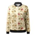 thumbnail image 4 of Arlun Womens Floral Printed Bomber Jackets Lightweight Zipper up Fashion Stand Collar Coats Casual Loose Fit Long Sleeve Full Zip Fall Jacket Windbreaker Outwear with Pockets Yellow XL, 4 of 5
