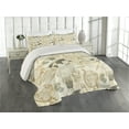 thumbnail image 2 of Ambesonne World Map Quilted Coverlet 3 Pcs, Vintage Globe, King Size, Beige Olive Green, 2 of 4