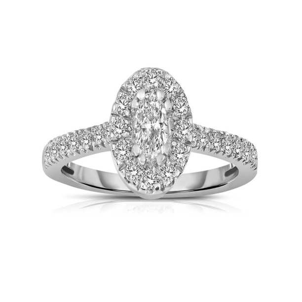 JeenJewels - Half Carat Oval cut Halo Diamond Engagement Ring in White ...