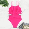 thumbnail image 7 of Girls Swimsuits 2 Piece Ruffled Tankini Set Summer Tropical Print Halter Top and High Waisted Bottoms, Bathing Suit for 7-14 Years, 7 of 7