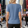 thumbnail image 2 of Cotton T-shirts for Women with Floral Lace Trim V Neck Short Sleeve Slim Fit Tops Stretch Base Summer Tshirts (XL, Blue), 2 of 8