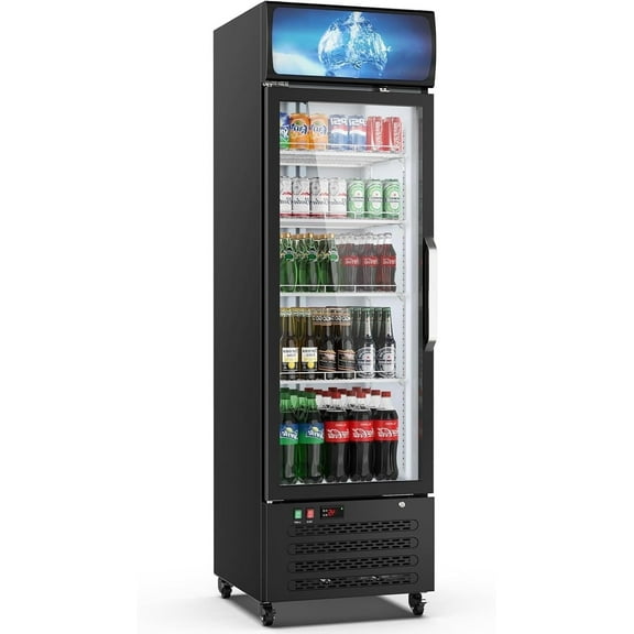 XUTUMM 12 cu ft Commercial Beverage Refrigerator, Glass Door Display Cooler Merchandiser with LED Light, Freestanding Compact Fridge for Shop Restaurant Business Use