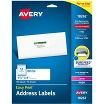 Avery Address Labels, 1-1/3" x 4", Paper, Matte White, Laser/Inkjet, Sure Feed, 140 Labels (18262)