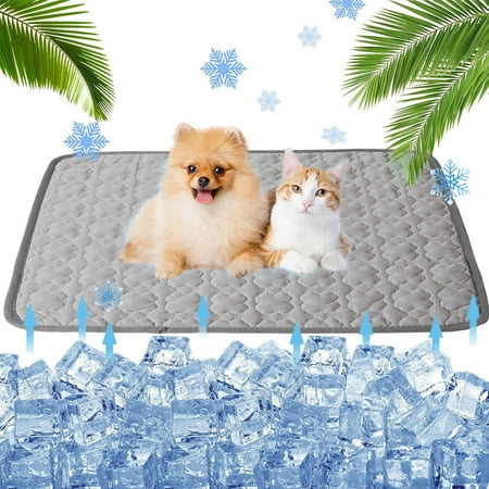 Self-Cooling Ice Silk Pet Mat for Dogs Cats ZzCityTK Portable Washable Pet Cooling Pad Non-Slip Wear-Resistant Summer Cooling Blanket for Kennel Sofa Bed Floor Car Gray