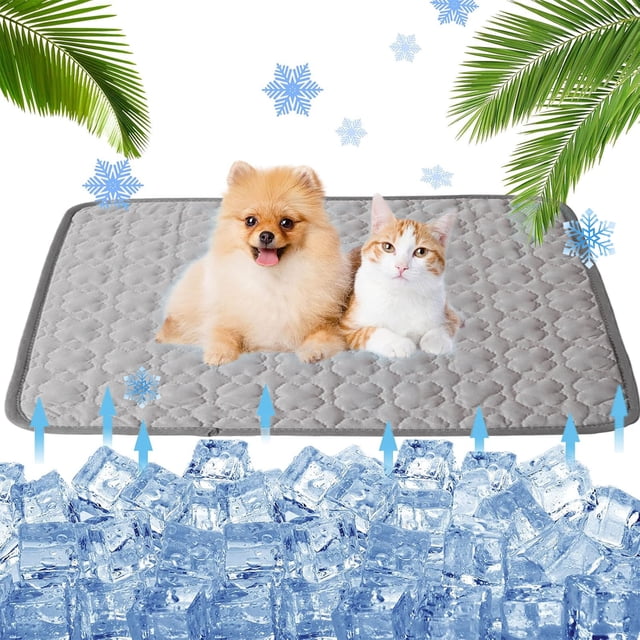 Alfombrilla refrescante de seda Summer Ice para perros y gatos - Manta para mascotas portátil y antideslizante lavable de 11.8x15.7 "- Almohadilla enfriadora de piso de sofá cama perrera - Azul gris