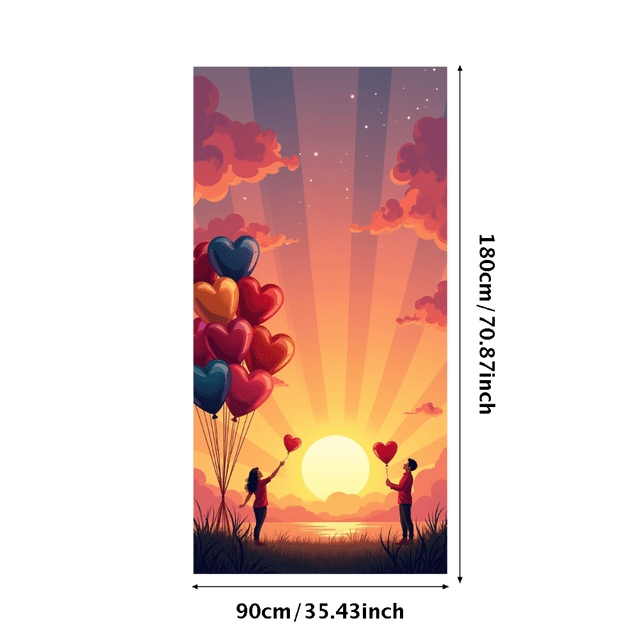 Romantic Heart Balloon Banner Sunset Scenery Backdrop Event Decor Photography Wedding Anniversary Valentines Background Party Display Engagement Celebration