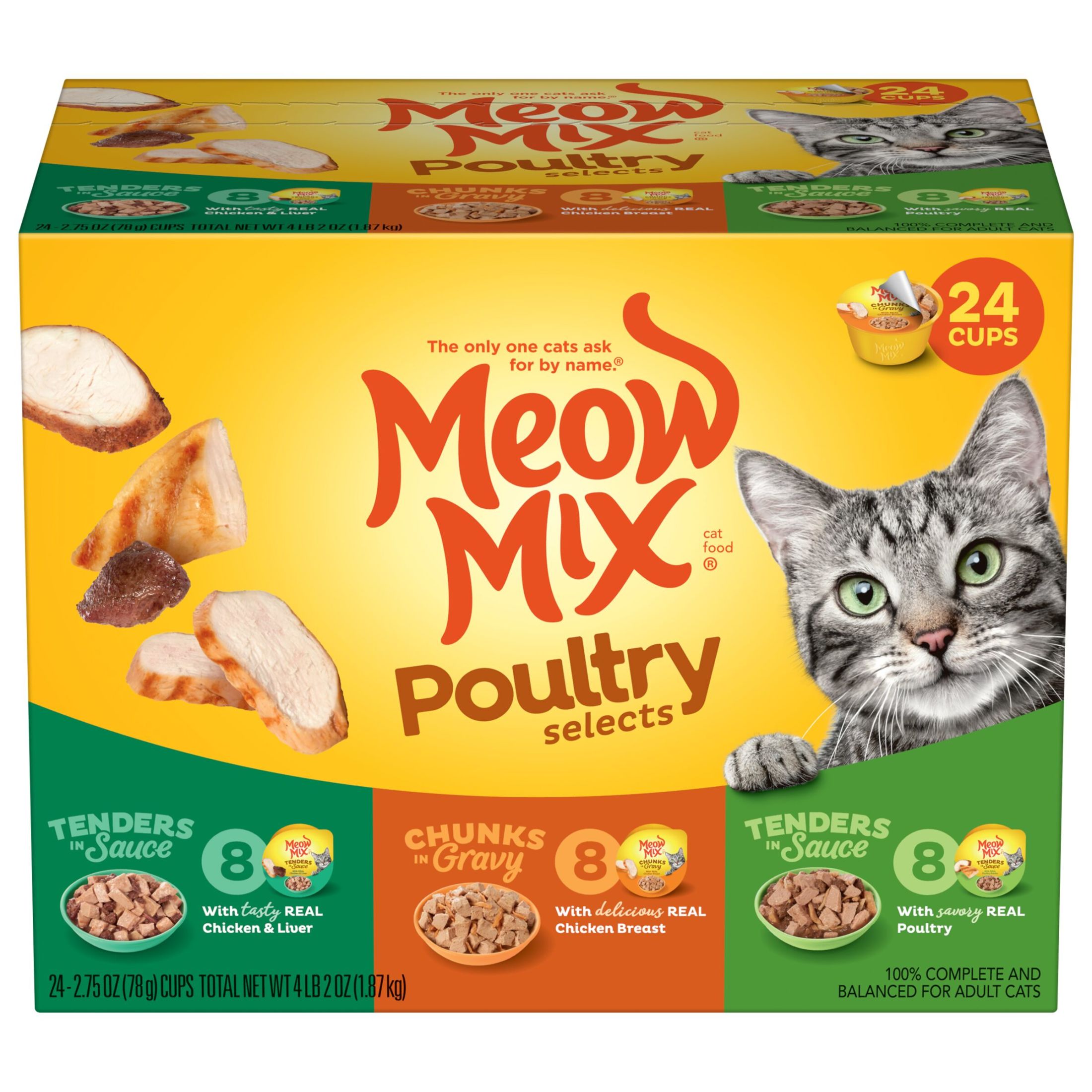 Meow Mix Poultry Selections Variety Pack, Wet Cat Food, 2.75 oz Cup (24 Pack)
