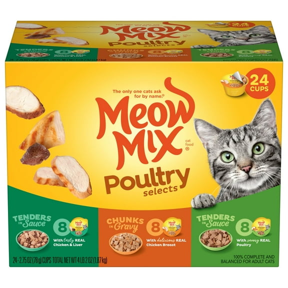 Meow Mix Poultry Selections Variety Pack, Wet Cat Food, 2.75 oz Cup (24 Pack)