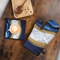 thumbnail image 5 of Blue Gold Wave Marble Pattern Kitchen Oven Mitt and Pot Holder Sets 2 Pcs for Baking, Cooking and Grilling, Heat Resistant Up To 392 °F, 5 of 7