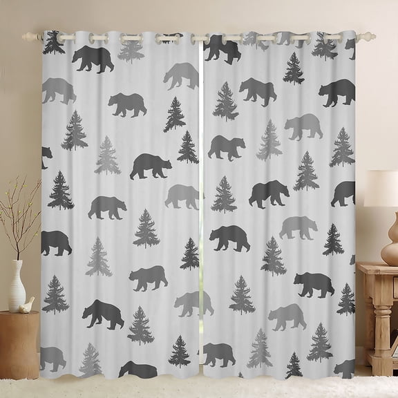 Manfei Wildlife Animal Bear Black Out Curtains,Tropical Botanical Pine Curtains Pack of 2 (42x63 Each),Rustic Western Farmhouse Bedroom Curtains For Boys,Ultra Soft Home Decor