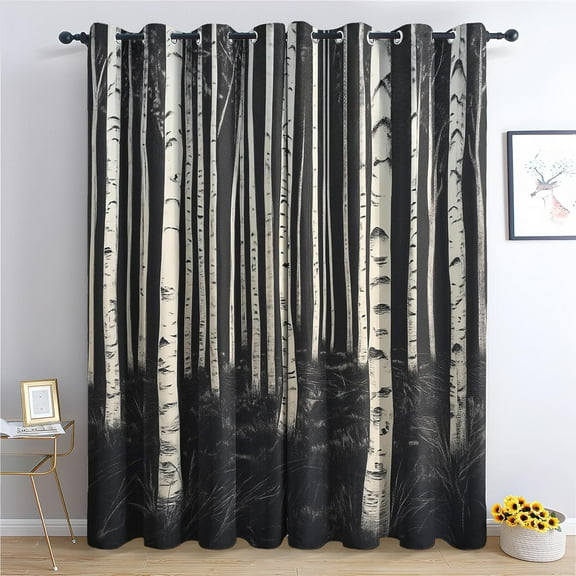 Birch Forest Curtains 2 Panels Set, Winter Trees Patterned Blackout Curtains for Bedroom, Living Room Decor, Room Darkening Thermal Insulated Grommet Drapes-52"W x 45"L (Pack of 2)