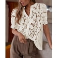 thumbnail image 3 of Blusa PRETTYGARDEN de encaje para mujer, manga corta, color beige, talla L, 3 of 6