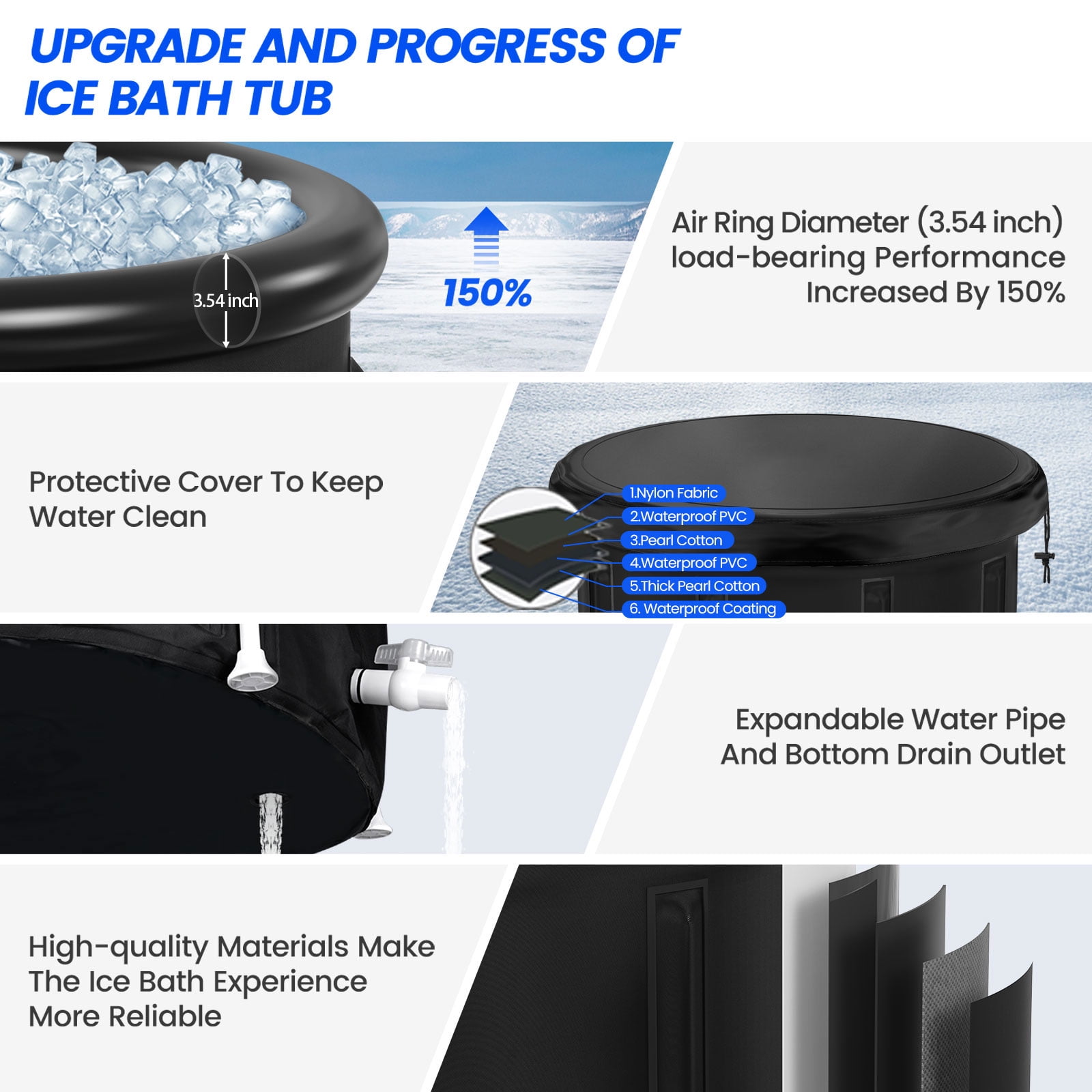 Ice Bath Tub For Athletes With Cover 102 GL Cold Plunge Tub Portable Folding Plunge Pool For Outdoor Gym Treatments