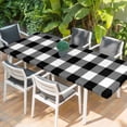 thumbnail image 2 of Black White Plaid Table Cloths for 8 Foot Rectangle Tables, Farmhouse Modern Abstract Art Buffalo Patio Waterproof Elastic Fitted Tablecloths, Washable Rectangular Table Cover for Camping, 2 of 8